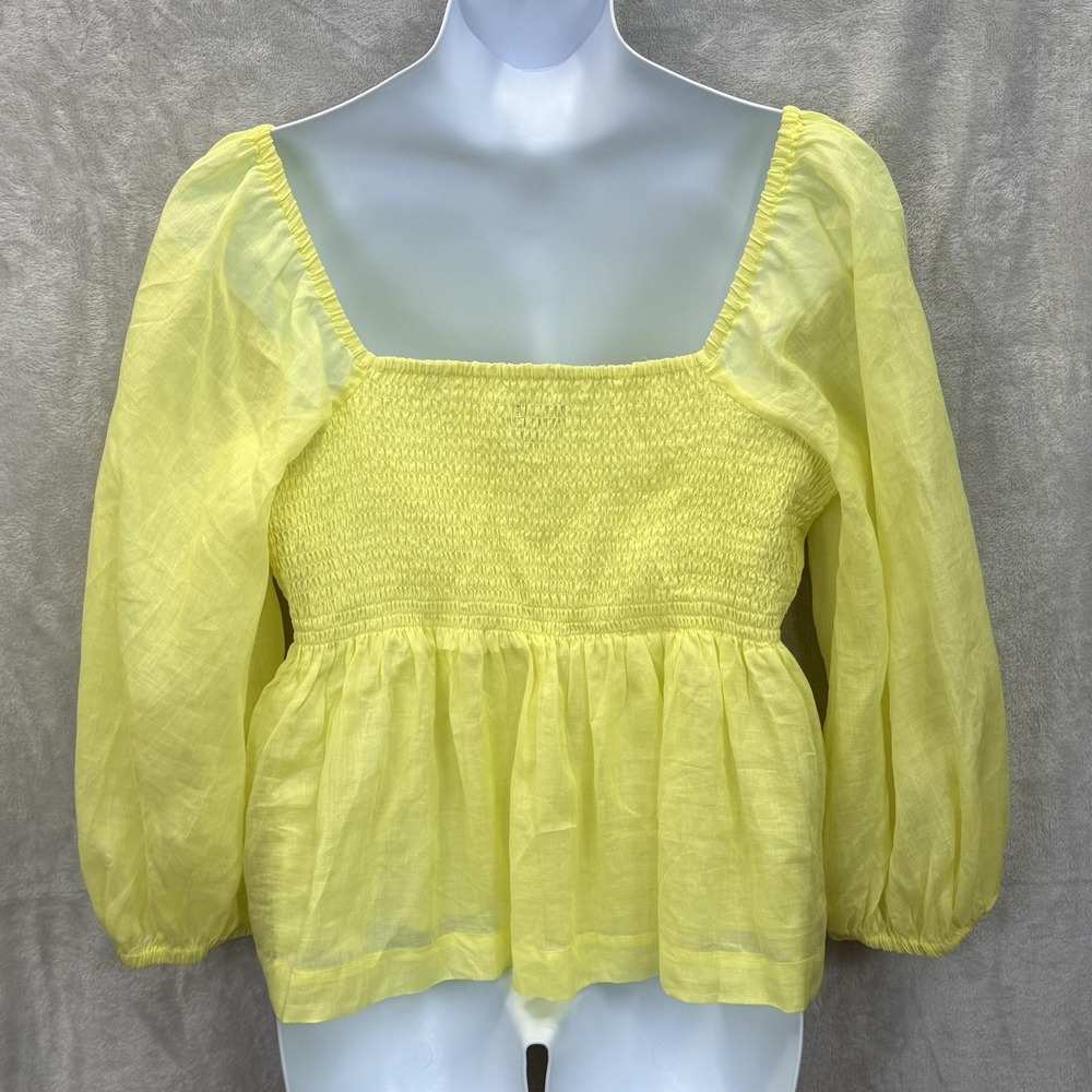 Banana Republic Blouse Womens XXL Yellow Ramie Twist Front‎ Balloon Sleeve - Picture 4 of 10